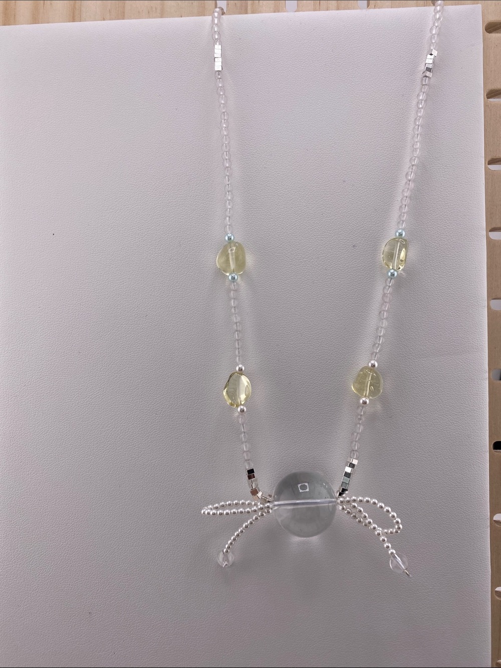 Authentic Clear Quartz Bow Focal Citrine Beaded Crystal Necklace